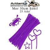 Artlantis Şönil 30 cm 25 Li 1 Paket Renkli Tüylü Tel Okul Öncesi Anasınıfı Kreş Hobi Eğitici Şönil Pipo Temizleyici Tüylü Tel - Mor