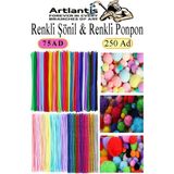 Artlantis Şönil ve Ponpon Seti 1 Paket Pastel Metalik ve Ana Renkler 30 cm 75 Adet Pastel Metalik ve Ana Renkler Pon Pon 250 Adet - Çok Renkli - Standart