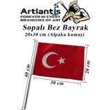 Artlantis Sopalı Bez Bayrak 20X30 cm 1 Adet Saplı Bayrak Ay Yıldız Plastik Çıtalı 20*30 Bez Bayrak Mill Bayram Kutlama - Kırmızı - Beyaz