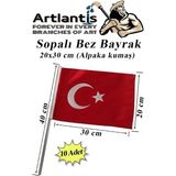 Artlantis Sopalı Bez Bayrak 20X30 cm 10 Adet Saplı Bayrak Ay Yıldız Plastik Çıtalı 20*30 Bez Bayrak Mill Bayram Kutlama - Kırmızı - Beyaz