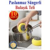 Artlantis Süngerli Bulaşık Teli Ovma Teli 10 Adet Pratik Sünger Toptel Sürtme Teli Lavabo Mutfak Banyo Temizlik Teli Sert Yüzey