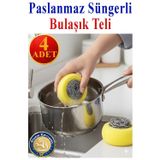 Artlantis Süngerli Bulaşık Teli Ovma Teli 4 Adet Pratik Sünger Toptel Sürtme Teli Lavabo Mutfak Banyo Temizlik Teli Sert Yüzey