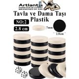 Artlantis Tavla Pulu Küçük Boy No:2 1 Paket Tavla ve Dama Taşı Plastik 2.8 cm Zar Hediyeli Gri Siyah 28 mm Oyun Pulu