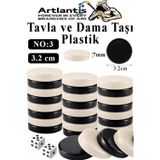 Artlantis Tavla Pulu Orta Boy No:3 1 Paket Tavla ve Dama Taşı Plastik 3.2 cm Zar Hediyeli Gri Siyah 32 mm Oyun Pulu