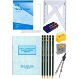 Artlantis Teknik Resim Seti 13 Parça 1 Paket Teknik Resim Defteri Gönye Dereceli Kalem Metal Pergel Silgi Kalemtraş Hamur Silgi Atlye Laboratuvar Deney ve Temrin Defteri - Beyaz - Standart - A-4