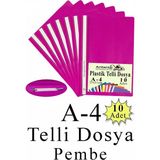 Artlantis Telli Dosya Pembe A4 10 Adet Plastik Şeffaf Kapak Okul Büro Ofis İçin Uyumlu
