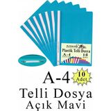 Artlantis Telli Dosya Plastik A4 10 Lu 1 Paket Poşet Dosyalara Uyumlu Ekonomik Şeffaf Kapak Telli Dosya Okul Büro Ofis - Açık Mavi