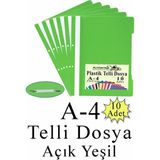 Artlantis Telli Dosya Plastik A4 10 Lu 1 Paket Poşet Dosyalara Uyumlu Ekonomik Şeffaf Kapak Telli Dosya Okul Büro Ofis - Açık Yeşil