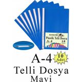 Artlantis Telli Dosya Plastik A4 10 Lu 1 Paket Poşet Dosyalara Uyumlu Ekonomik Şeffaf Kapak Telli Dosya Okul Büro Ofis - Mavi