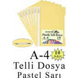 Artlantis Telli Dosya Plastik A4 10 Lu 1 Paket Poşet Dosyalara Uyumlu Ekonomik Şeffaf Kapak Telli Dosya Okul Büro Ofis - Pastel Sarı