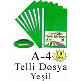 Artlantis Telli Dosya Plastik A4 10 Lu 1 Paket Poşet Dosyalara Uyumlu Ekonomik Şeffaf Kapak Telli Dosya Okul Büro Ofis - Yeşil