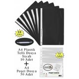 Artlantis Telli Dosya Plastik A4 10 lu ve Poşet Dosya 50 li 1 Paket Ekonomik Kaliteli Şeffaf Kapak Telli Dosya