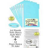 Artlantis Telli Dosya Plastik A4 10 Lu ve Poşet Dosya 50 Li 1 Paket Ekonomik Şeffaf Kapak Telli Dosya Okul Büro Ofis - Açık Mavi