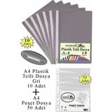 Artlantis Telli Dosya Plastik A4 10 Lu ve Poşet Dosya 50 Li 1 Paket Ekonomik Şeffaf Kapak Telli Dosya Okul Büro Ofis - Gri