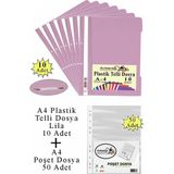 Artlantis Telli Dosya Plastik A4 10 Lu ve Poşet Dosya 50 Li 1 Paket Ekonomik Şeffaf Kapak Telli Dosya Okul Büro Ofis - Lila