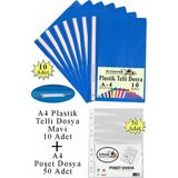 Artlantis Telli Dosya Plastik A4 10 Lu ve Poşet Dosya 50 Li 1 Paket Ekonomik Şeffaf Kapak Telli Dosya Okul Büro Ofis - Mavi