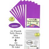 Artlantis Telli Dosya Plastik A4 10 Lu ve Poşet Dosya 50 Li 1 Paket Ekonomik Şeffaf Kapak Telli Dosya Okul Büro Ofis - Mor