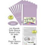 Artlantis Telli Dosya Plastik A4 10 Lu ve Poşet Dosya 50 Li 1 Paket Ekonomik Şeffaf Kapak Telli Dosya Okul Büro Ofis - Pastel Lila