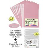 Artlantis Telli Dosya Plastik A4 10 Lu ve Poşet Dosya 50 Li 1 Paket Ekonomik Şeffaf Kapak Telli Dosya Okul Büro Ofis - Pastel Pembe