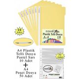 Artlantis Telli Dosya Plastik A4 10 Lu ve Poşet Dosya 50 Li 1 Paket Ekonomik Şeffaf Kapak Telli Dosya Okul Büro Ofis - Pastel Sarı