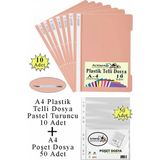 Artlantis Telli Dosya Plastik A4 10 Lu ve Poşet Dosya 50 Li 1 Paket Ekonomik Şeffaf Kapak Telli Dosya Okul Büro Ofis - Pastel Turuncu