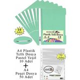 Artlantis Telli Dosya Plastik A4 10 Lu ve Poşet Dosya 50 Li 1 Paket Ekonomik Şeffaf Kapak Telli Dosya Okul Büro Ofis - Pastel Yeşil