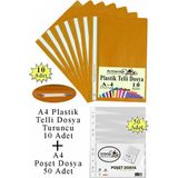 Artlantis Telli Dosya Plastik A4 10 Lu ve Poşet Dosya 50 Li 1 Paket Ekonomik Şeffaf Kapak Telli Dosya Okul Büro Ofis - Turuncu