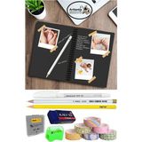 Artlantis Telli Siyah Defter A5 40 Yaprak Eskiz Fotoğraf Albümü Simli Bant Sarı Beyaz Kurşun Jel Kalem Sigi Kalemtarş Hamur Silgi