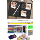 Artlantis Telli Siyah Defter A5 40 Yaprak Eskiz Fotoğraf Albümü Simli Kalem Simli Bant Sarı Beyaz Kurşun Jel Kalem Sigi Kalemtraş