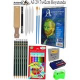 Artlantis Telli Suluboya Bloğu Kağıdı A3 210GR 20 Yaprak Ince Dokulu Gölgelendirme Zımpara Aquarell Kuruboya Dereceli Kalem Uzatma - Krem - Suluboya Kağıdı
