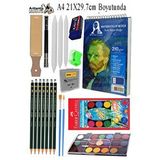 Artlantis Telli Suluboya Bloğu Kağıdı A4 210gr 20 Yaprak İnce Dokulu Gölgelendirme Zımpara 21 Renk Suluboya Dereceli Kalem Uzatma Çok Renkli