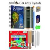 Artlantis Telli Suluboya Bloğu Kağıdı A5 210gr 20 Yaprak Dokulu Gölgelendirme Zımpara 24 Renk Aquarell Kuruboya Dereceli Uzatma Çok Renkli