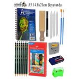 Artlantis Telli Suluboya Bloğu Kağıdı A5 210gr 20 Yaprak İnce Dokulu Gölgelendirme Zımpara 12 Renk Suluboya Dereceli Kalem Uzatma Çok Renkli