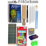 Artlantis Telli Suluboya Bloğu Kağıdı A5 210GR 20 Yaprak Ince Dokulu Gölgelendirme Zımpara Aquarell Kuruboya Dereceli Kalem Uzatma - Krem - Suluboya Kağıdı