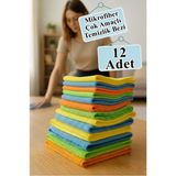 Artlantis Temizlik Bezi 12 Adet Renkli 40X40CM Mikrofiber Bez Kurulama Bezi Iz Bırakmayan Bez Leke Tutmaz Cam Bezi Mutfak Bezi - Standart
