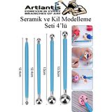 Artlantis Top Uçlu Seramik ve Kil Modelleme Seti 4 Lü 1 Paket Polimer Kil Şekillendirme Çömlek Oyma Çiçek Marzipan Mandala Top Ütü - Standart - Çelik Mavi