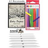Artlantis Toz Pastel Boya 12 Renk A3 Eskiz Defteri Pastel Dağıtma Kalemi 1 Paket Toz Soft Pastel Boya 12 Li Yumuşak Pastel Gölgele - Çok Renkli - Standart