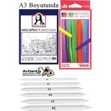Artlantis Toz Pastel Boya 12 Renk A3 Monalisa Eskiz Defteri Pastel Dağıtma Kalemi 1 Paket Toz Soft Pastel Boya 12LI Yumuşak Pastel - Çok Renkli - Standart