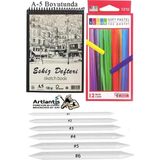 Artlantis Toz Pastel Boya 12 Renk A5 Eskiz Defteri Pastel Dağıtma Kalemi 1 Paket Toz Soft Pastel Boya 12 Li Yumuşak Pastel Gölgele - Çok Renkli - Standart