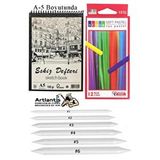 Artlantis Toz Pastel Boya 12 Renk A5 Eskiz Defteri Pastel Dağıtma Kalemi 1 Paket Toz Soft Pastel Boya 12 Li Yumuşak Pastel Gölgele Çok Renkli