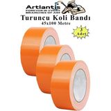 Artlantis Turuncu Koli Bantı 100 Metre 3 Adet 45MM x 100 Metre Renkli Koli Bandı Extra Güçlü Formül Akrilik Koli Bandı - Standart - 45x100 metre