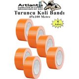 Artlantis Turuncu Koli Bantı 100 Metre 6 Adet 45MM x 100 Metre Renkli Koli Bandı Extra Güçlü Formül Akrilik Koli Bandı - Standart - 45x100 metre