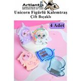 Artlantis Unicorn Kalemtraş 4 Renk 1 Paket Hazneli Jumbo Kalemtıraş Unicorn Boynuzlu Standart Kalem Açacağı Sevimli Plastik - Çok Renkli - 2 Bıçaklı