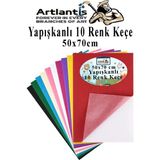 Artlantis Yapışkanlı Keçe 50X70 cm 10 Renk 1 Paket 2.0 mm Renkli Hobi Keçesi Elişi Keçe Kumaşı Anasınıfı Kreş Okul Öncesi El Sanat - Çok Renkli