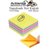 Artlantis Yapışkanlı Not Kağıdı 4 Renk 450 Sayfa 1 Paket Havai Küp Blok Yapışkanlı Postit 75X75 mm Renkli - Standart - 75x75mm