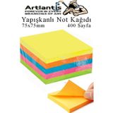 Artlantis Yapışkanlı Not Kağıdı 5 Renk 400 Sayfa 1 Paket Küp Blok Yapışkanlı Postit 75x75 mm Fosforlu Renkli
