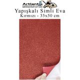 Artlantis Yapışkanlı Simli Eva 35x50 cm 1 Adet Simli Yapışkanlı Eva Süngeri Okul Kreş Anasınıfı Elişi Etkinlikleri Hobi Kırmızı