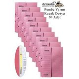 Artlantis Yarım Kapak Telli Dosya Pembe Karton 50 Adet Karton Yarım Kapaklı Kapsüllü Dosya A4 Boy 24x32 Cm Klasör İçin Büro Ofis Çok Renkli