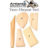 Artlantis Yassı Ebeşuar 5 Li 1 Paket Seramik Çömlek Kil Heykel Kazıyıcı Şekillendirme Aleti Ahşap Kil Modelleme Şekillendirici - Standart - Naturel
