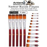 Artlantis Yassı Uçlu 14 Numara Resim Fırçası 5 Li 1 Paket Samur Kesik Uçlu Fırça Seti Guaj Sulu Akrilik Yağlı Boya Fırçaları - Standart - Naturel